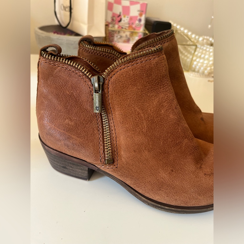 Lucky Brand Cognac Booties with side zippers Size 5.5